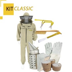 Ofertas Kit CLASSIC 1. Buzo apicultor careta redonda Classic ref M6002
2. Guantes piel, blancos ref 30004_2
3. Ahumador con pr