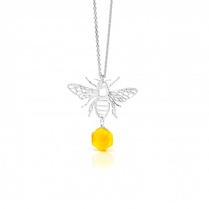 Belleza Colgante - abeja con ámbar - plata Cadena y colgante de abeja  fabricado en plata de ley  925 y con un magnífico ámbar n
