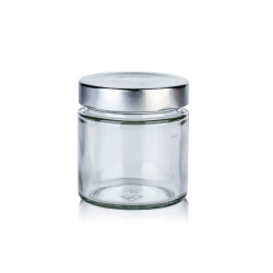 Envases Bote de cristal 212 ml, boca alta, con tapa (PACK 12ud) Envase de cristal con tapa incluida (color plata )
Capacidad: 2