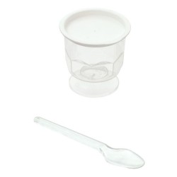 Envases Recipiente de plástico de 30g con cuchara (10 uds) Recipiente en forma de copa, diseñado para pequeñas muestras de miel,