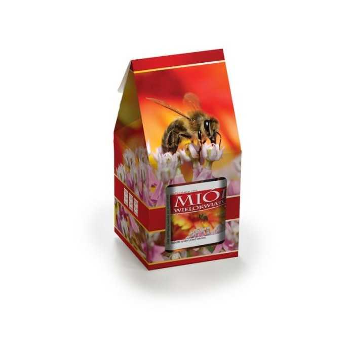 Cajas de cartón Caja decorativa para Bote de 150-200 ml - Fondo Rojo y abeja Una caja de cartón para frascos de 150 y 200 ml con