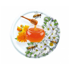 Tapas Tapa TO82 - Dibujo - Miel abejas y margaritas 
Tapa de bote con el dibujo de la un bote de miel con abejas y margaritas
