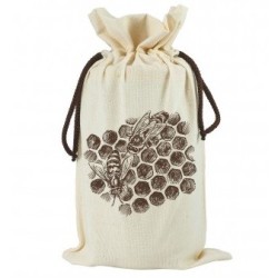 Bolsas de regalo Saco de algodón "Panal y abejas" Bolsa ecológica para 1 tarro de 900 ml fabricada con materia prima 100% algodó
